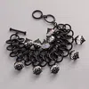 Fashnzfab Round Faceted Stone Pendant Embellished Chunky Chain Toggle Bracelet Black In Black