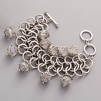 Fashnzfab Round Faceted Stone Pendant Embellished Chunky Chain Toggle Bracelet In Multi