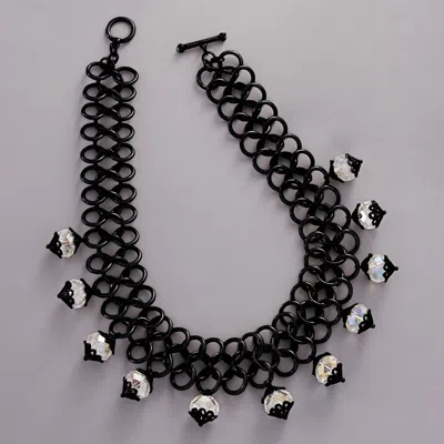 Fashnzfab Round Faceted Stone Pendant Embellished Chunky Chain Toggle Necklace In Yellow
