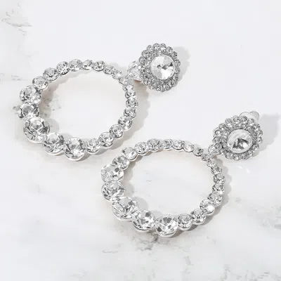 Fashnzfab Round Faceted Stone Ring Dangle Evening Clip On Earrings In Metallic