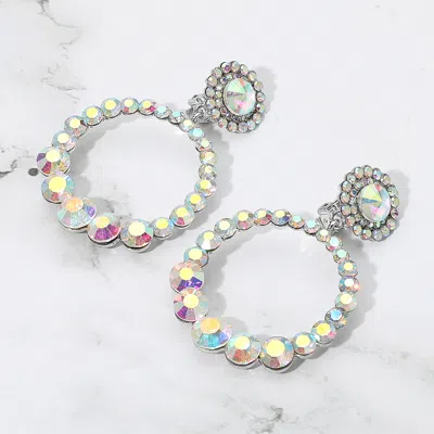 Fashnzfab Round Faceted Stone Ring Dangle Evening Clip On Earrings In Multi