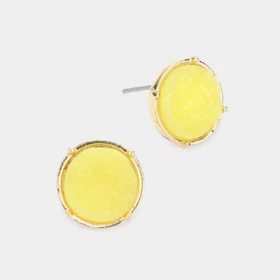 Fashnzfab Round Faux Druzy Stone Stud Earrings - Gold, Lime In Yellow