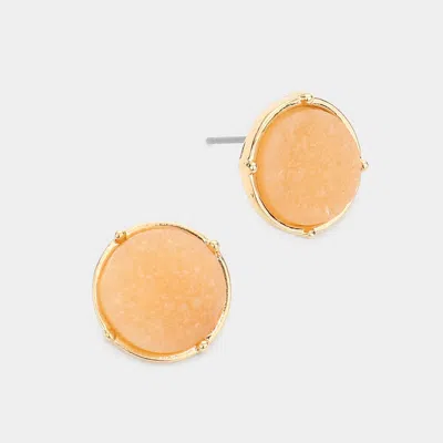 Fashnzfab Round Faux Druzy Stone Stud Earrings - Gold, Peach In Brown