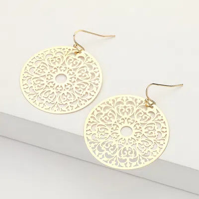 Fashnzfab Round Filigree Dangle Earrings - Gold