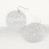 Fashnzfab Round Filigree Dangle Earrings - Matte Silver In White