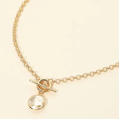 Fashnzfab Round Gem Toggle Pendant Necklace In Silver