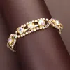 Fashnzfab Round Glass Crystal Rhinestone Evening Bracelet Ab, Gold In Multi