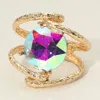 Fashnzfab Round Glass Crystal Stone Hinged Bracelet Ab, Gold In Multi