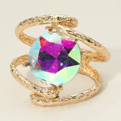 Fashnzfab Round Glass Crystal Stone Hinged Bracelet Ab, Gold In Multi