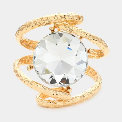 Fashnzfab Round Glass Crystal Stone Hinged Bracelet Gold