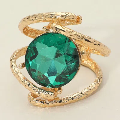 Fashnzfab Round Glass Crystal Stone Hinged Bracelet Gold, Green In Multi
