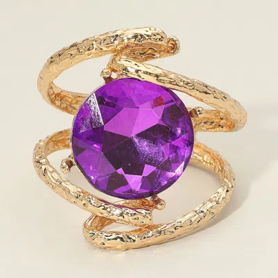 Fashnzfab Round Glass Crystal Stone Hinged Bracelet Gold, Purple