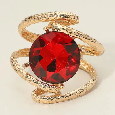Fashnzfab Round Glass Crystal Stone Hinged Bracelet Gold, Red In Multi