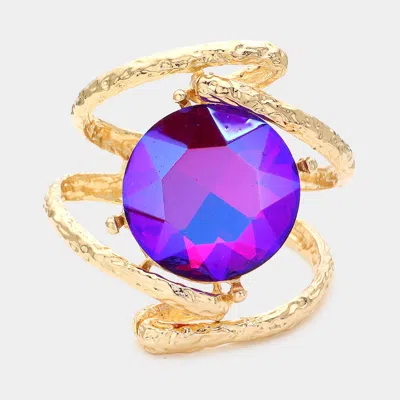 Fashnzfab Round Glass Crystal Stone Hinged Bracelet In Purple