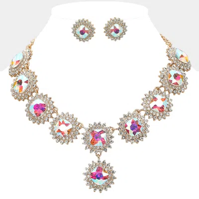 Fashnzfab Round Glass Stone Cluster Link Evening Necklace In Gold