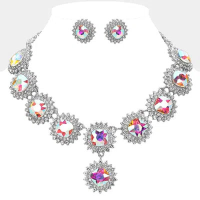 Fashnzfab Round Glass Stone Cluster Link Evening Necklace In Multi