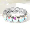 Fashnzfab Round Glass Stone Cluster Stretch Evening Bracelet Ab, Silver In Multi