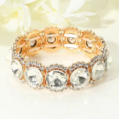 Fashnzfab Round Glass Stone Cluster Stretch Evening Bracelet In Brown