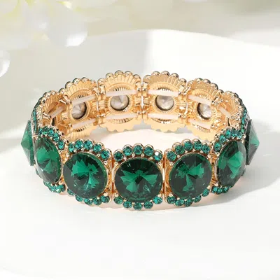 Fashnzfab Round Glass Stone Cluster Stretch Evening Bracelet Gold, Green