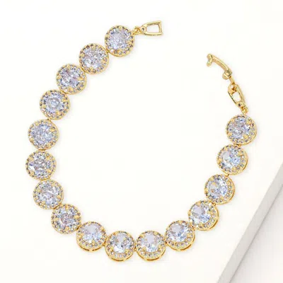 Fashnzfab Round Halo Cz Stone Link Bracelet Clear, Gold In Multi