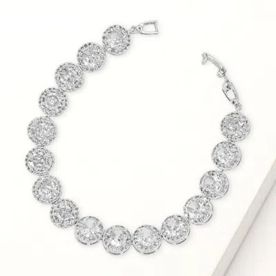 Fashnzfab Round Halo Cz Stone Link Bracelet Clear, Silver