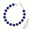 Fashnzfab Round Halo Cz Stone Link Bracelet Royal Blue, Silver In Multi