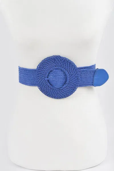 Fashnzfab Round Handmade Bamboo Buckle Elastic Belt In Blue