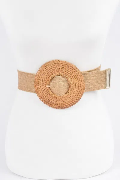 Fashnzfab Round Handmade Bamboo Buckle Elastic Belt In Brown