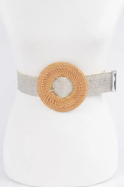 Fashnzfab Round Handmade Bamboo Buckle Elastic Belt In Gold