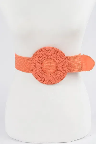 Fashnzfab Round Handmade Bamboo Buckle Elastic Belt In Orange