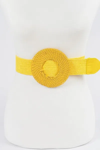 Fashnzfab Round Handmade Bamboo Buckle Elastic Belt In Yellow