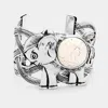 Fashnzfab Round Howlite Detail Metal Elephant Cuff Bracelet Silver Burnished, White In Multi