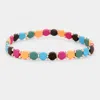 Fashnzfab Round Lego Color Blocknstretch Bracelet Gold, Multi In Multi