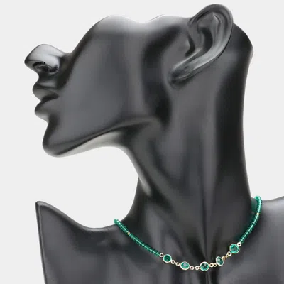 Fashnzfab Round Lucite Link Faceted Beaded Necklace In Green
