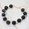 Fashnzfab Round Marble Ball Wire Beaded Statement Necklace In Black