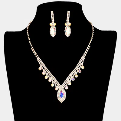 Fashnzfab Round Marquise Stone Accented Rhinestone Necklace In Multi