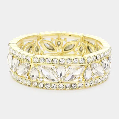 Fashnzfab Round Marquise Stone Accented Stretch Evening Bracelet In Gold
