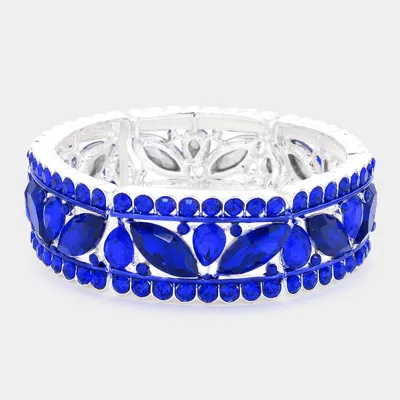 Fashnzfab Round Marquise Stone Accented Stretch Evening Bracelet Sapphire, Silver In Multi