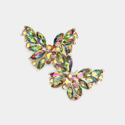 Fashnzfab Round Marquise Stone Cluster Butterfly Evening Earrings In Green