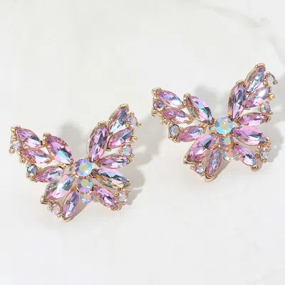 Fashnzfab Round Marquise Stone Cluster Butterfly Evening Earrings In Pink
