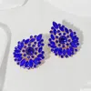 Fashnzfab Round Marquise Stone Cluster Embellished Teardrop Evening Earrings - Gold, Sapphire In Blue