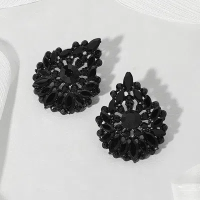 Fashnzfab Round Marquise Stone Cluster Embellished Teardrop Evening Earrings In Black