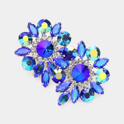 Fashnzfab Round Marquise Stone Cluster Evening Earrings - Ab, Blue In Multi