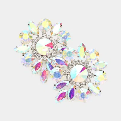 Fashnzfab Round Marquise Stone Cluster Evening Earrings - Ab, Rhodium In Black