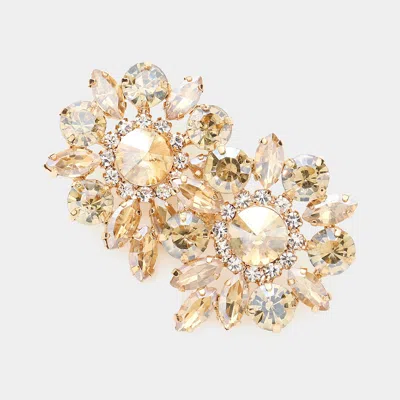 Fashnzfab Round Marquise Stone Cluster Evening Earrings - Lt Col Topaz In Gold