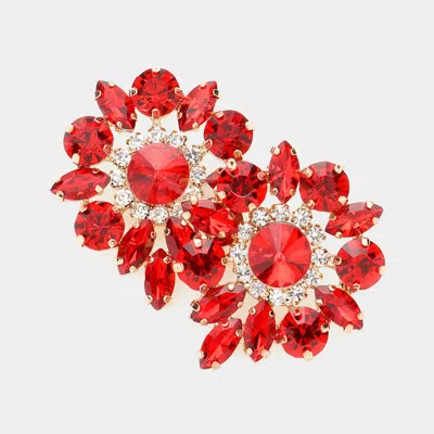 Fashnzfab Round Marquise Stone Cluster Evening Earrings - Red