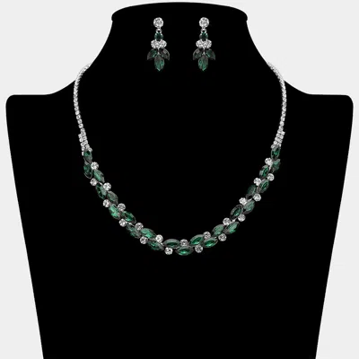 Fashnzfab Round Marquise Stone Cluster Rhinestone Necklace In Green