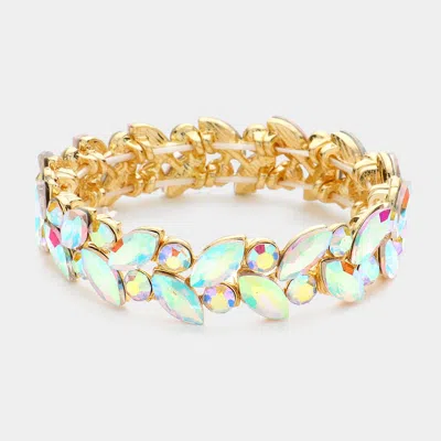 Fashnzfab Round Marquise Stone Cluster Stretch Evening Bracelet - Ab, Gold