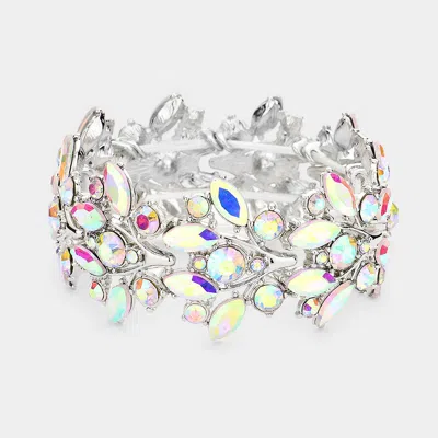Fashnzfab Round Marquise Stone Cluster Stretch Evening Bracelet Ab, Silver