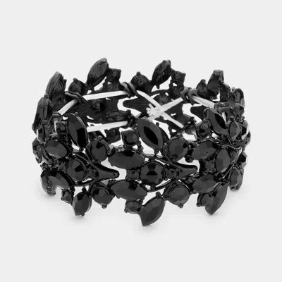 Fashnzfab Round Marquise Stone Cluster Stretch Evening Bracelet Black, Jet Black In Multi